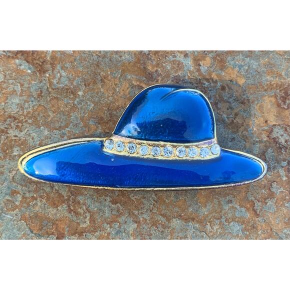 Color Mates Vintage Blue Hat Pin with crystals layered in 18k gold - Picture 1 of 6